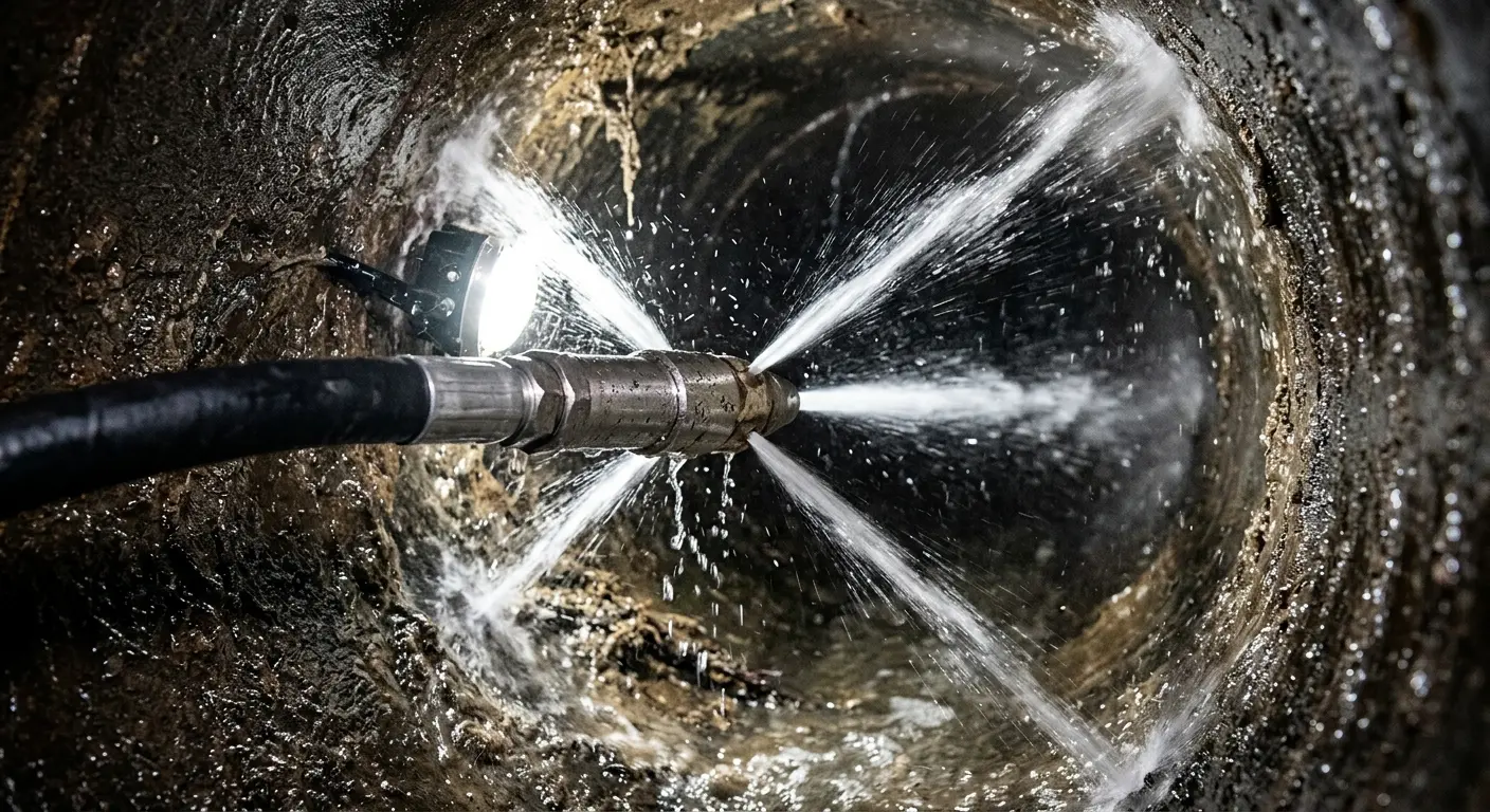 High-pressure hydro jetting nozzle cleaning sewer pipe for Sewer Cleanout in Glen Ellyn
